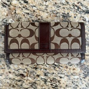 Coach Signature Canvas Wallet in Brown and Cream